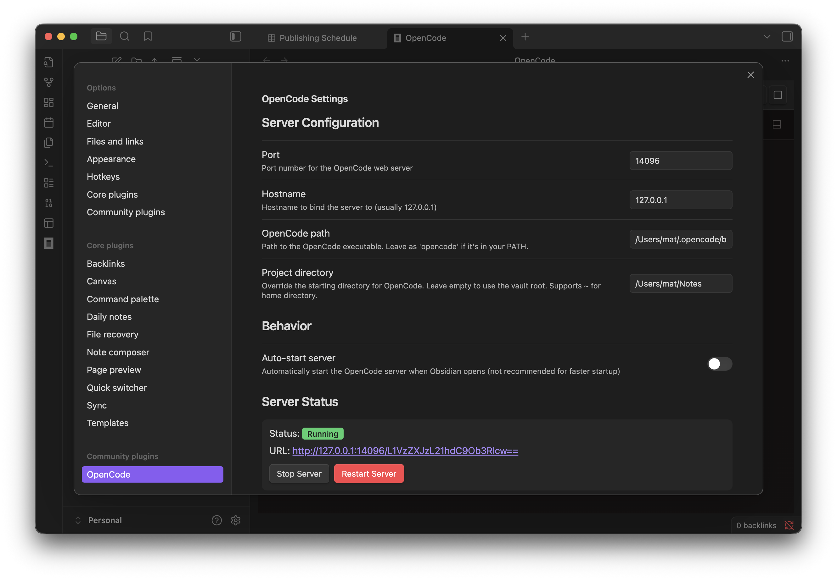 Available plugin settings